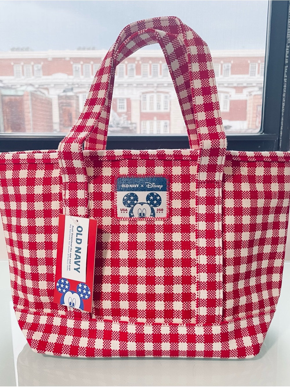 NWT Limited Edition OLD NAVY × Disney Small Plaid Tote Bag Red Gingham Color